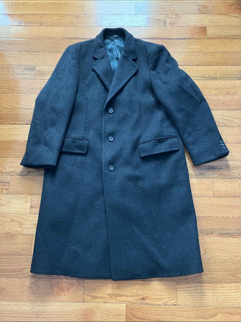 Vintage McQuade Men’s Dark Charcoal Long Black Dress Coat - Medium